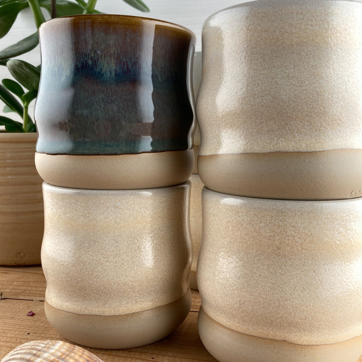 Ceramic mug Caramel wavy 250 ml - - handmade and dishwasher safe