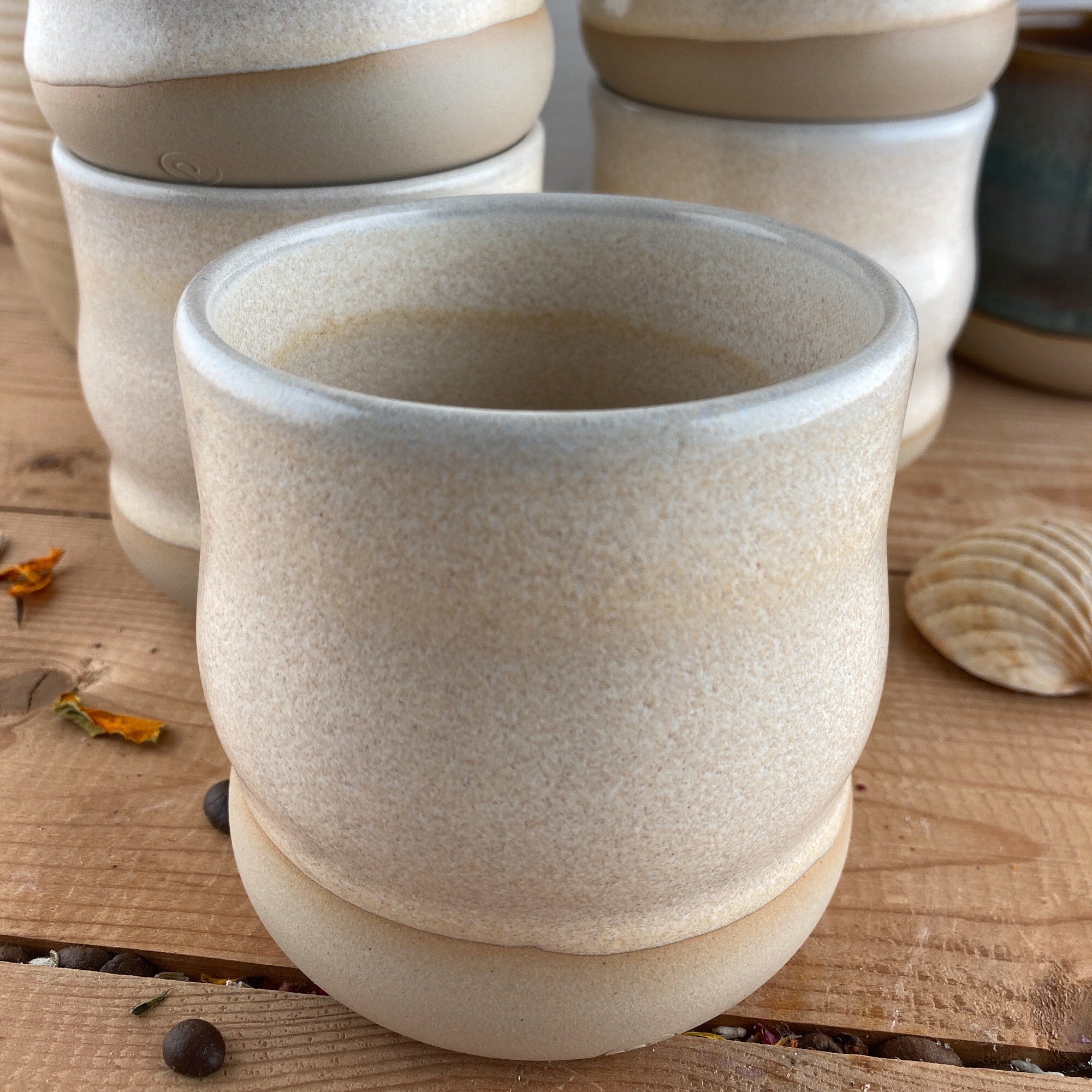 Ceramic mug Caramel wavy 250 ml - - handmade and dishwasher safe