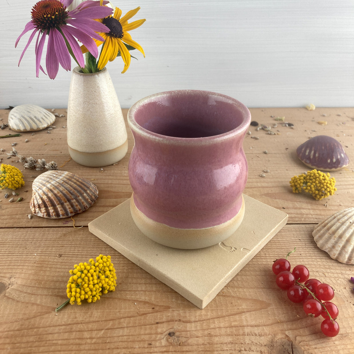 Ceramic mug Raspberry wavy 250 ml - handmade and dishwasher safe