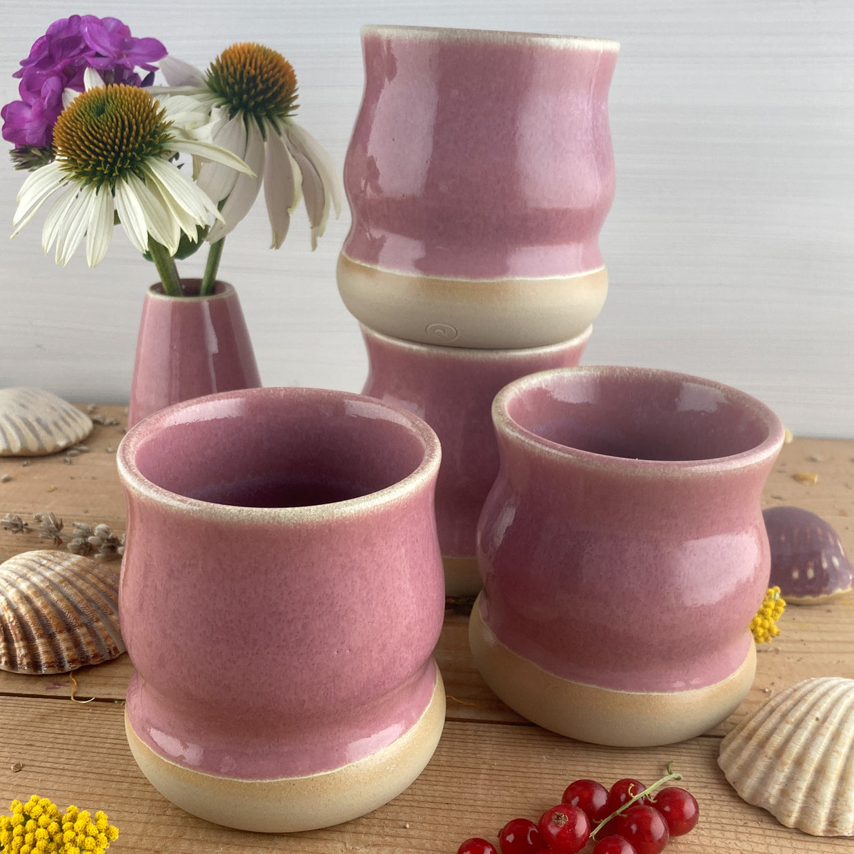 Ceramic mug Raspberry wavy 250 ml - handmade and dishwasher safe
