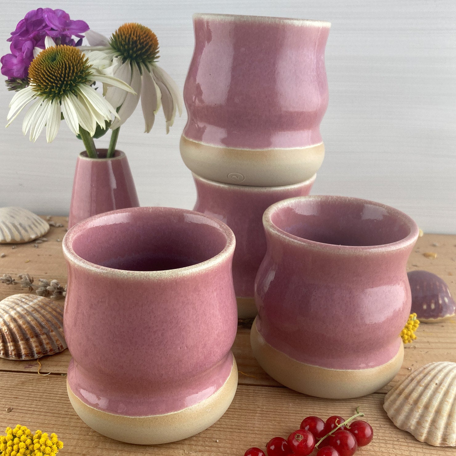 Ceramic mug Raspberry wavy 250 ml - handmade and dishwasher safe